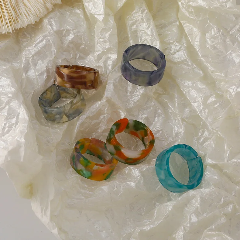 Acrylic Resin Blending Open Ring Vintage Minimalist Fashion Jewelry for Women Adjustable Standard Size Multicolor