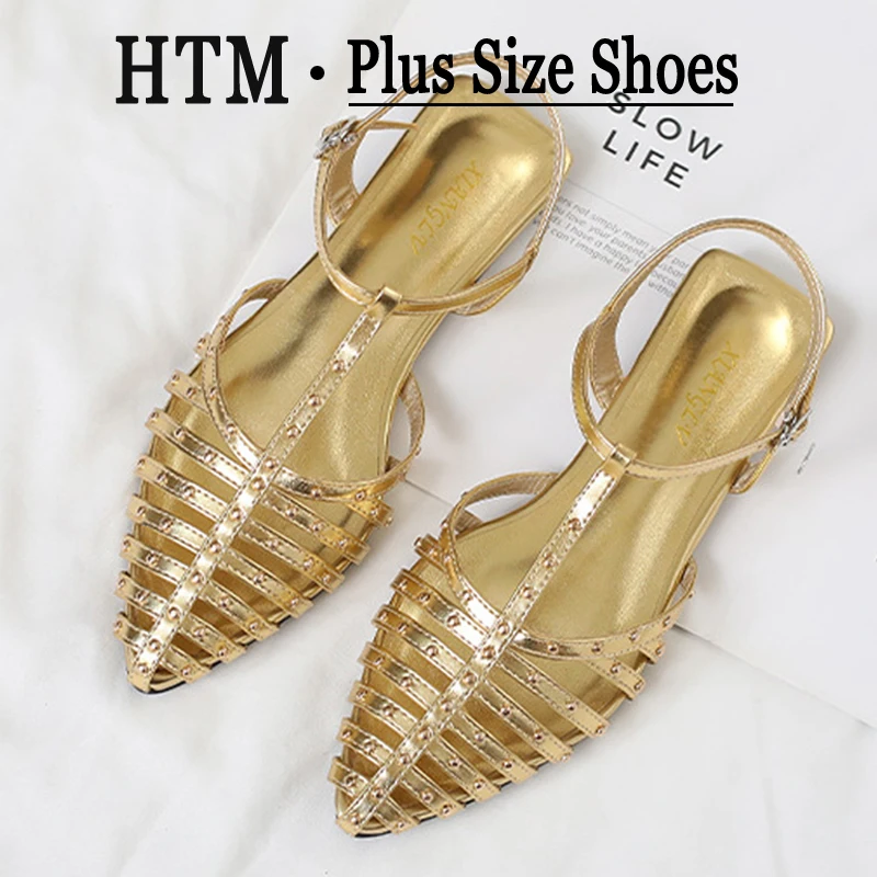 

Designer Low Heeled Sandals Women Gladiator Shoes 2026 Summer Pointed Toe Roman Sandals Footwear Size 42 Sandalias De Mujer