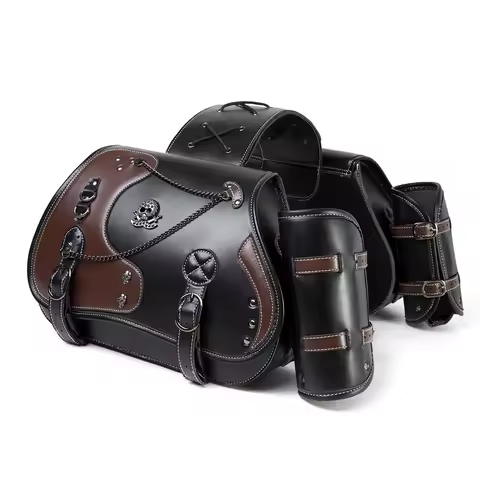 Universal Retro Motorcycle Saddlebag Throwover Saddlebags for Harley XL883 Honda Yamaha Suzuki PU Leather with Cup Side Gear Bag