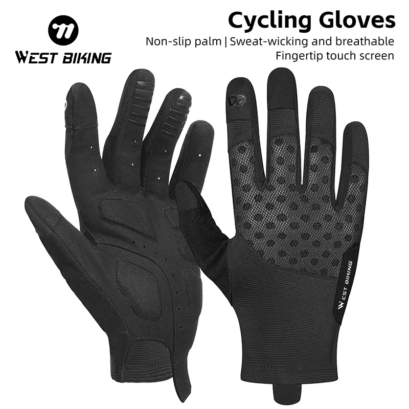 WEST BIKING All-season Cycling Gloves Breathable Anti Slip Touch Screen Full Finger Gloves Men Women Sport Motorcycle Bike Mitts