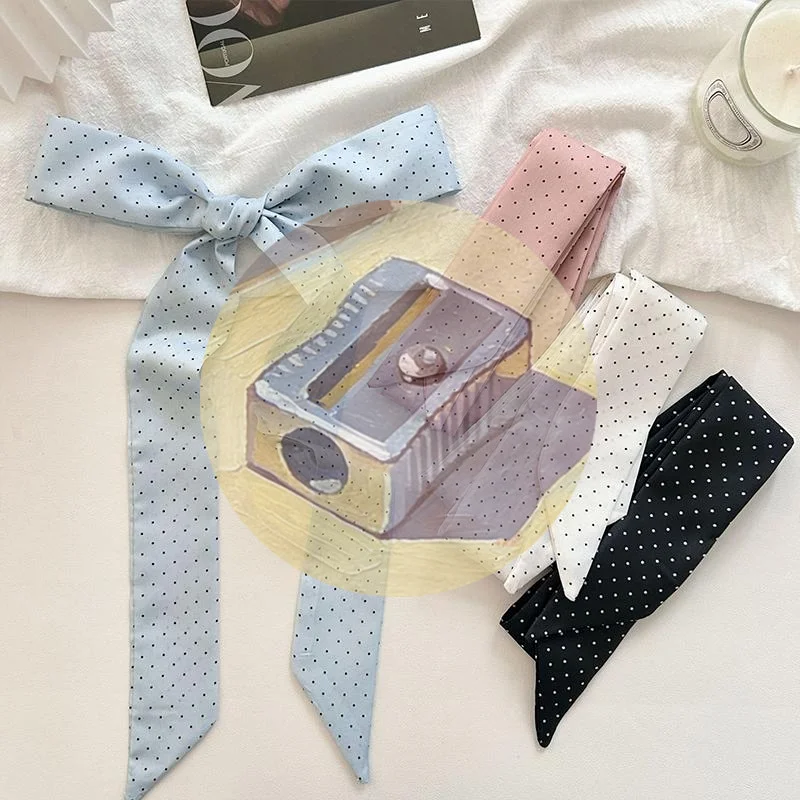 

▪Women Narrow Long Scarf 190x4.5cm Polka Dot Tie Bag Ribbon Headband Choker Streamer Lady Accessories