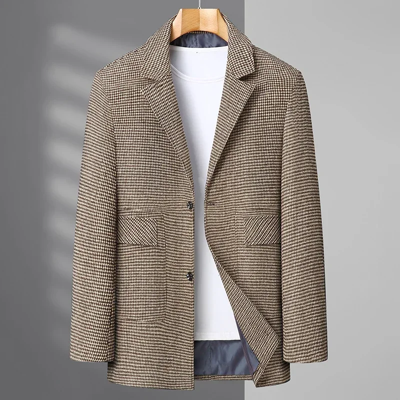 

2025.Men's Autumn Medium Long Boutique Fashion for Full Figured High Quality plus Size Plaid Suit Jacket Stylish Handsome