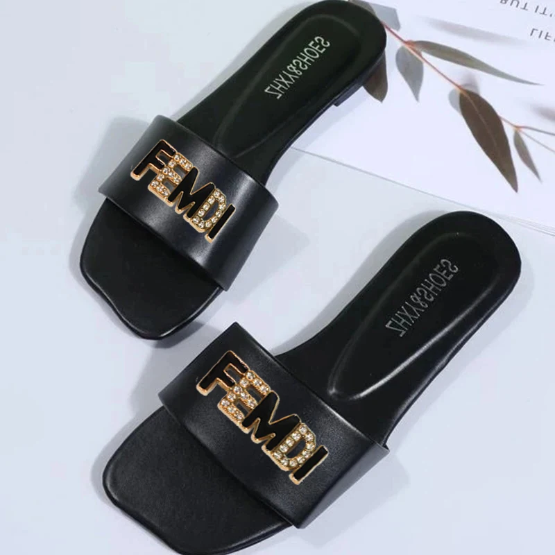 

Women Luxury Decor Flat Sandals Charm Open-toe Vacation Casual Slides Party Elegant Office-Ladies Shoes