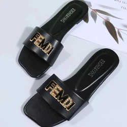 Frauen Luxus Dekor flache Sandalen Charme Open-Toe Urlaub Casual Slides Party elegante Büro-Damen Schuhe