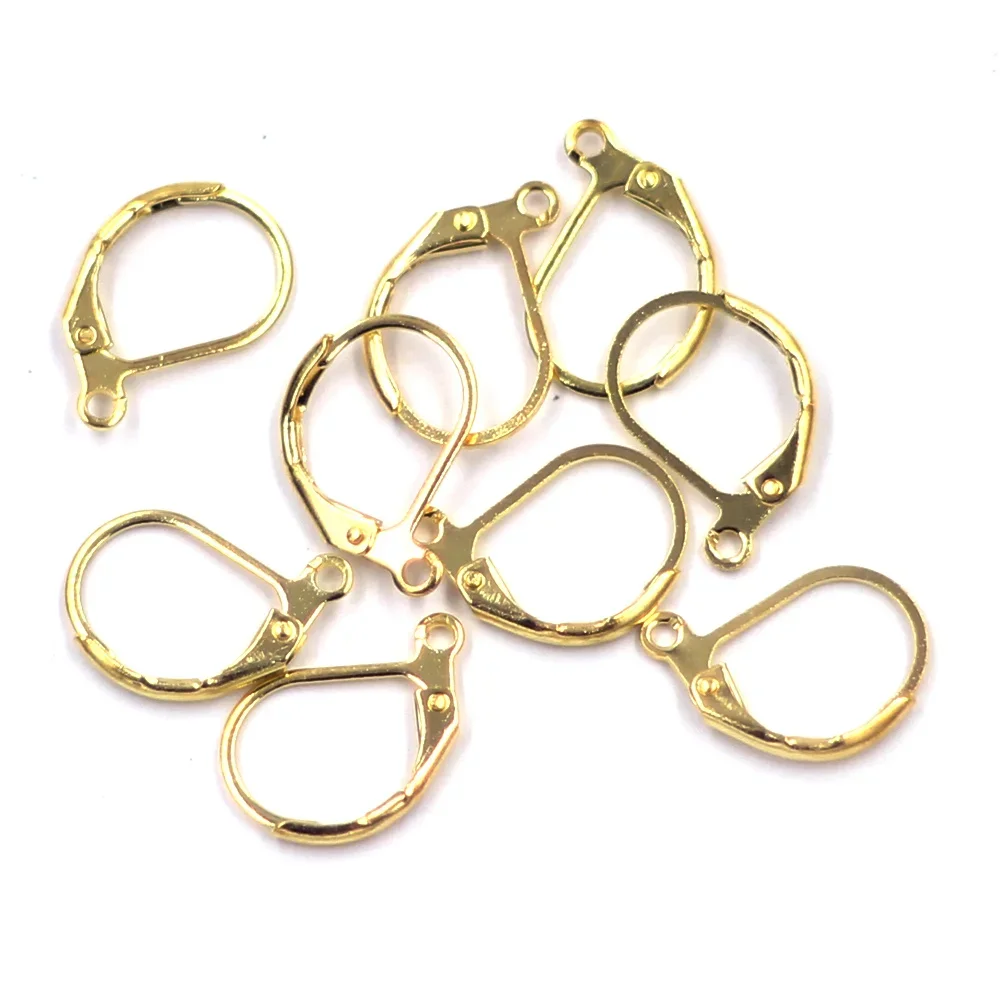 300Pcs Earring Wires Copper Lever Back Gold Plated Jewelry DIY Making Findings 16x10mm