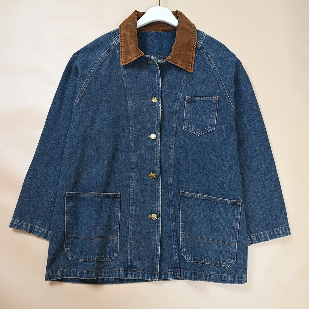 

Осенние новые женские свободные джинсовые воротники с воротником-стойкой и воротником-стойкой, повседневная верхняя одежда Long Sve