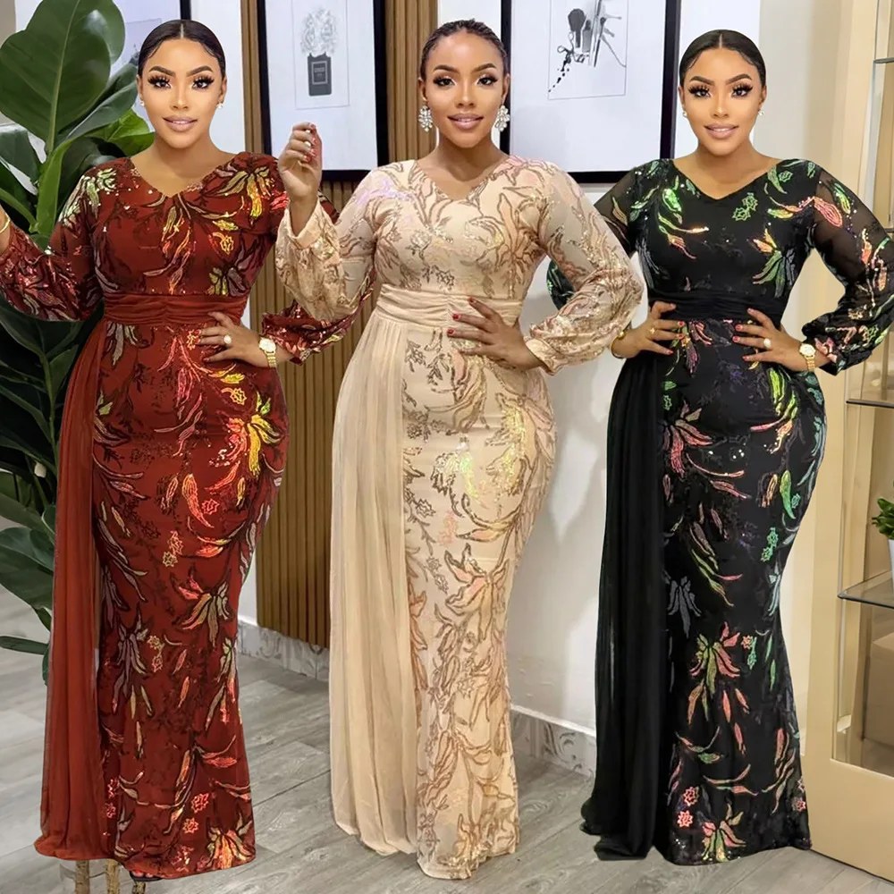 

Африканские платья для женщин, элегантное весеннее платье Дашики с длинными рукавами и блестками, женская традиционная африканская одежда, 2026 нарядов