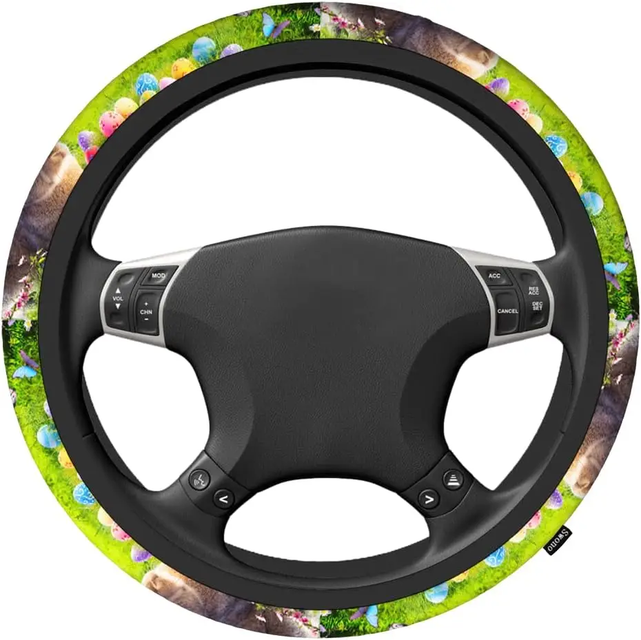 Cute Bunny Car Steering Wheel Covers for Men Women Easter Bunny Rabbit Eggs Garden Car Accessories Decor 15