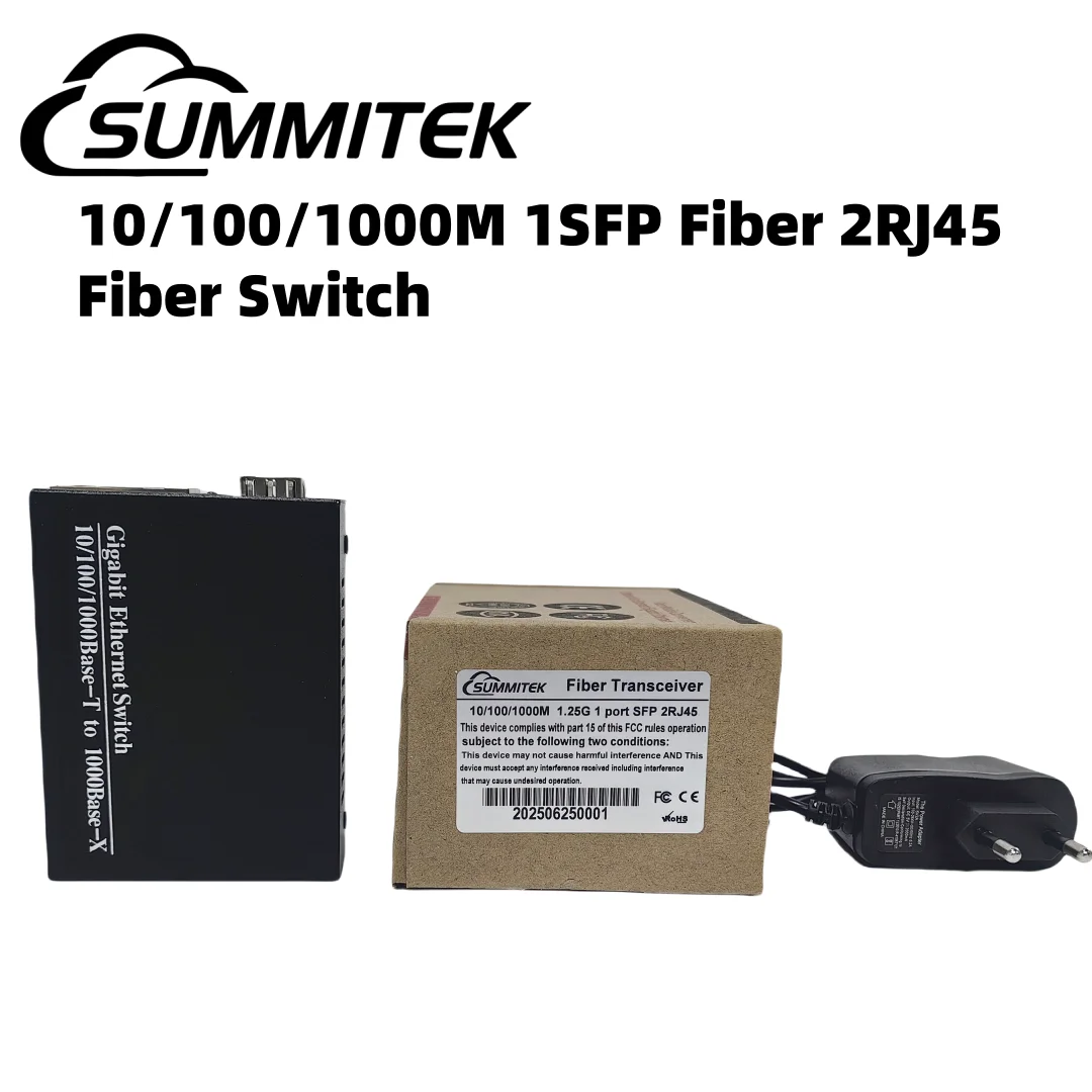 SUMMITEK 1Gb SFP Fiber 1X2 RJ45 Fiber Optic Media Converter 10/100/1000Mbps SFP Fiber Switch without SFP Module