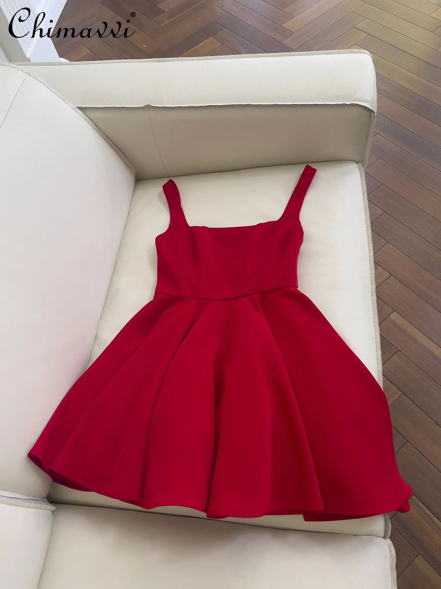

French Elegant Retro Square Neck Sleeveless Sexy Backless Big Bow High Waist Red Puffy Short Party Dress for Women Spring 2026