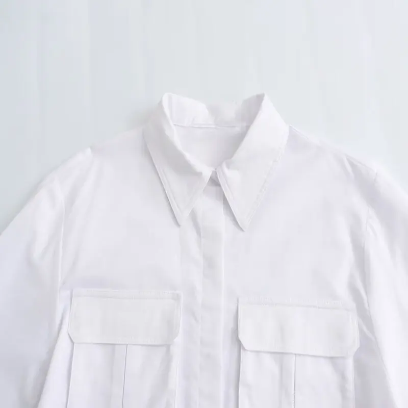 

Женский топ ort Svel irt Autumn New Design Long Sve White ket Bla Color Commute Sle Straight Cut Fem Top