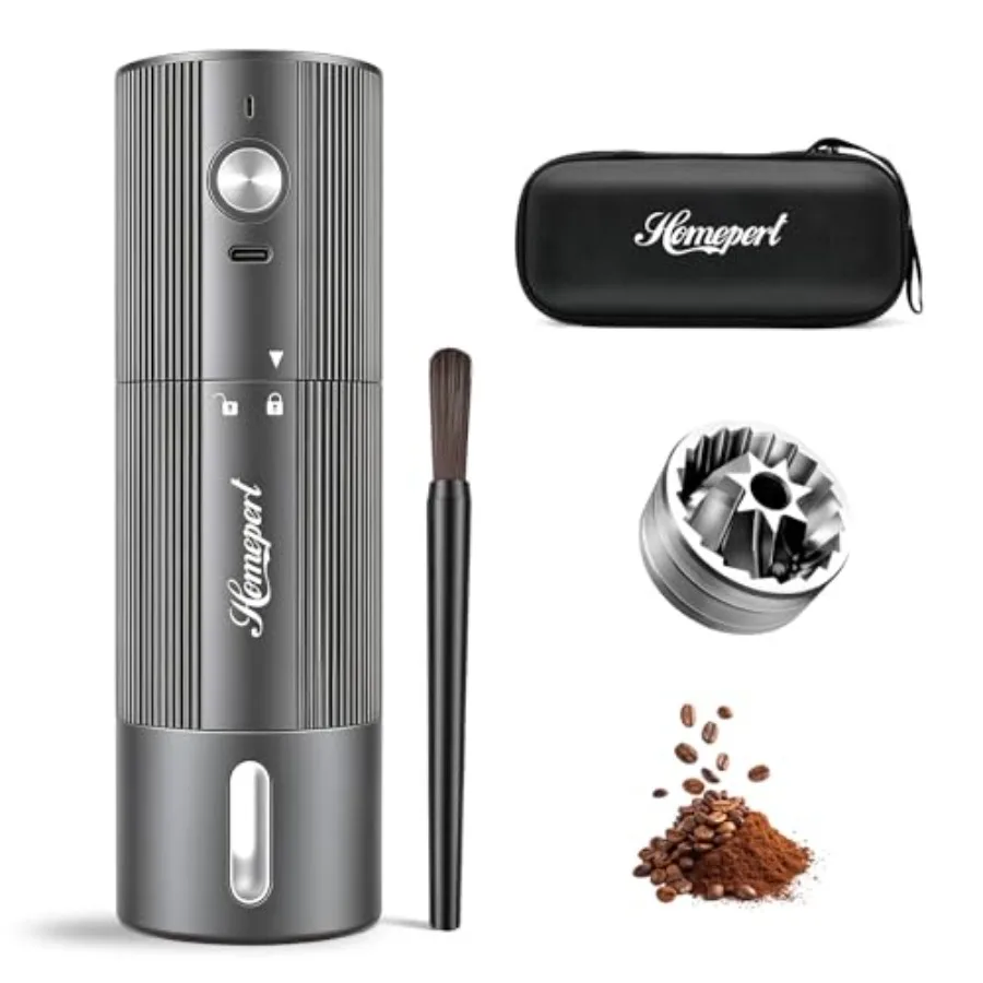 Cordless Electric Coffee Grinder For Camping And Travel, Stainless Steel Burrs, Black, 40 Precise Grind Settings From Pour-Over