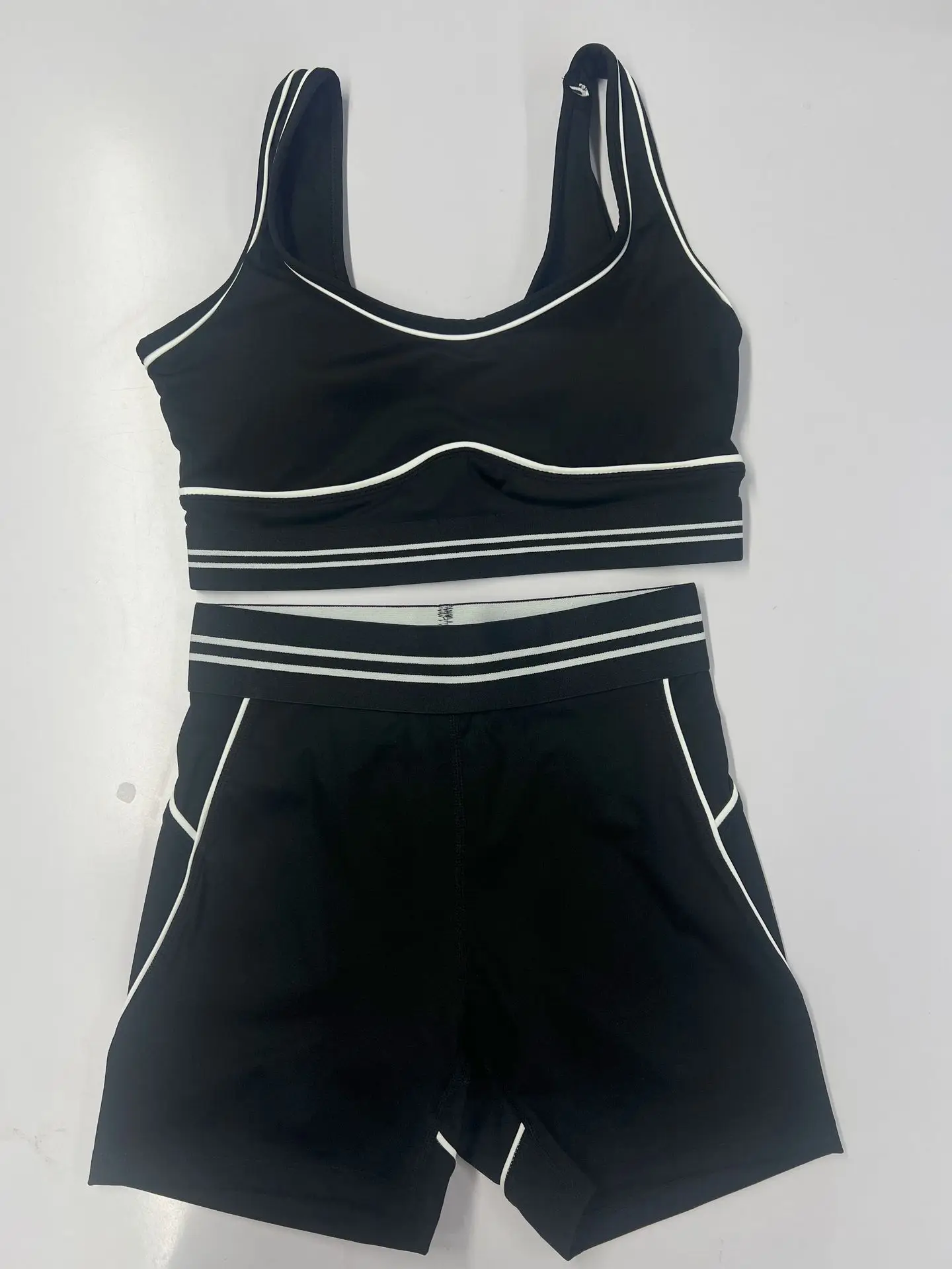 Damesondergoedlijn Contrastkleur Nude Shorts Set Beauty Back Pullover Strakke sportkleding Dames Gym Sport Fitnesskleding