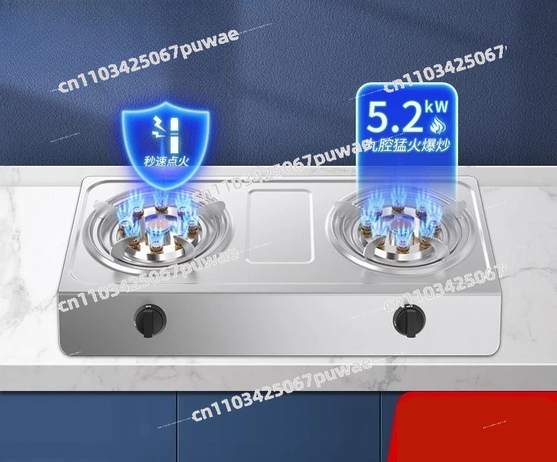 Household Tabletop Gas Stove Double Burner LPG NG Universal Fierce Fire Energy-Saving Cooker