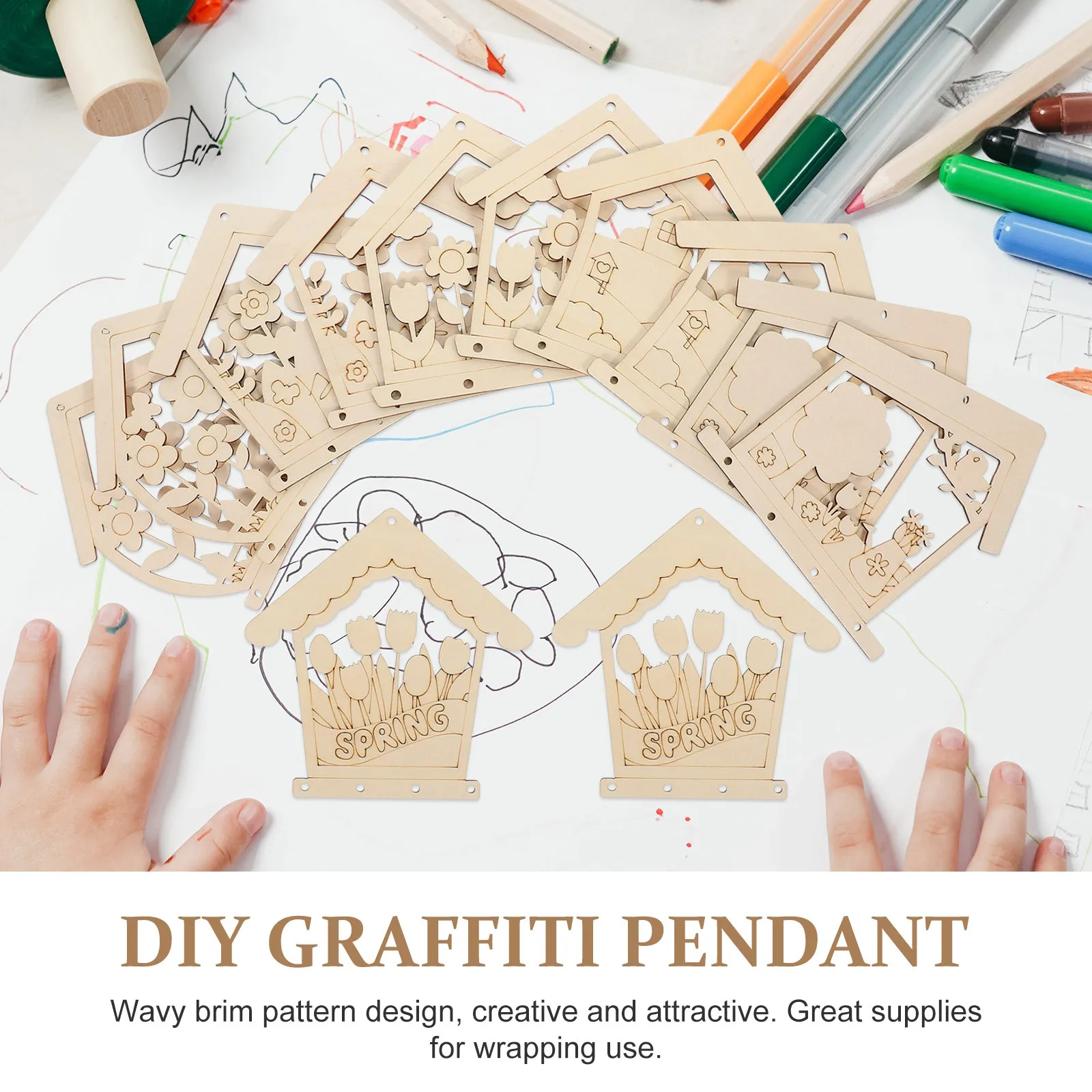 

1Set DIY Wood Wind Chime Unfinished Wooden Indoor Outdoor Hanging Decoration Kit Balcony Garden Craft Set Colorful Tubes Ribbon