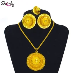 Shamty Hot Ethiopian Bridal Jewelry Sets African Nigeria Sudan Eritrea Kenya Pure Gold Color Habasha Style Wedding Sets D30019