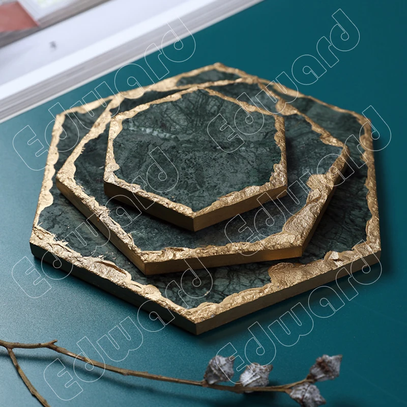 Decor Tray Gold Edge Insulation Pad Jewelry Mat Trays Natural Marble Trays Nordic Style Dinner Mat Mug Pad Heat Insulation Trays