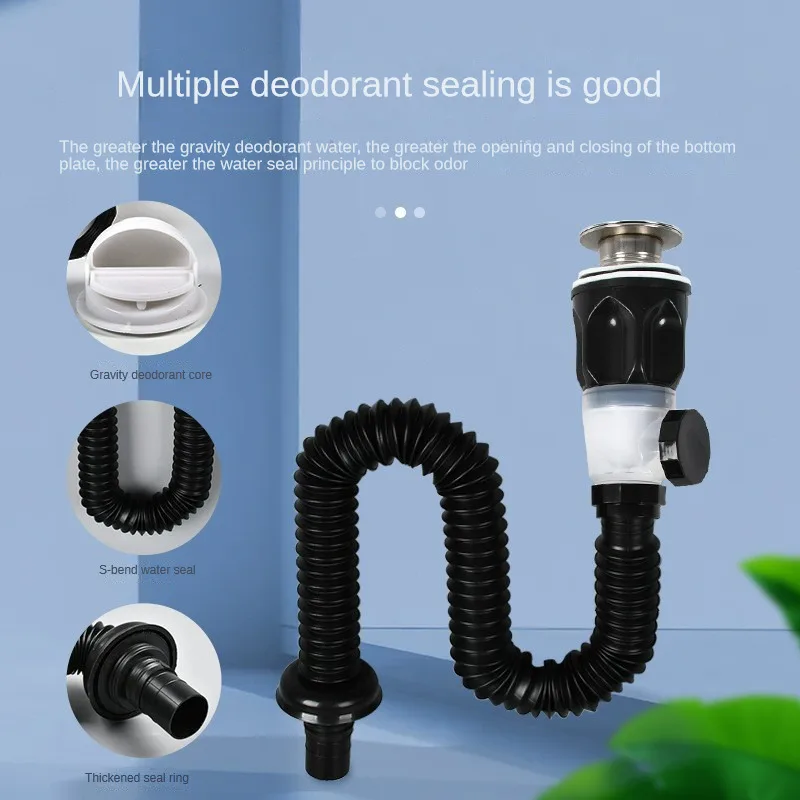 Kitchen Sink Drain Pipe Easy to Install Sink Drain Assembly Universal Washbasin Sink Strainer Drain Filter Sink Sewer Pipe Tube