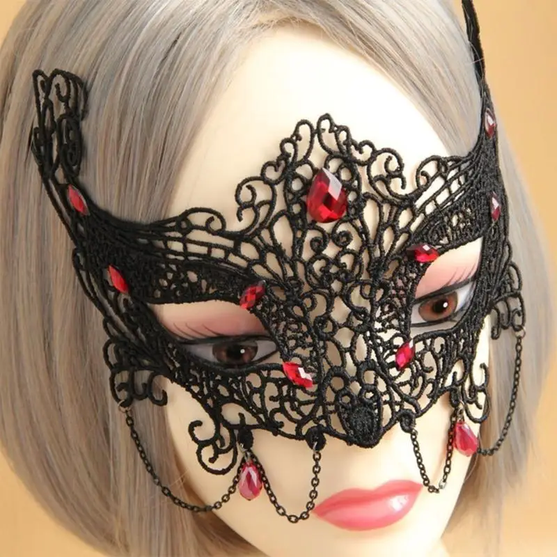 Demi-masque pour les yeux en dentelle 39BB, avec chaîne, pour femmes, Cosplay, bals promo, masque pour les yeux en dentelle