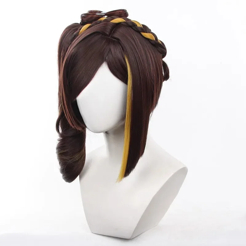 Chiori Cosplay Wig 43cm Long Ponytail Wigs Brown Yellow Mixed Color Wigs Heat Resistant Synthetic Hair