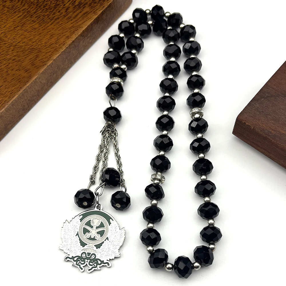 

Saudi Arabia Badge Flag National Emblem Symbol Car Pendant Stainless Steel Kingdom of Saudi Arabia Glass Prayer Beads Jewelry