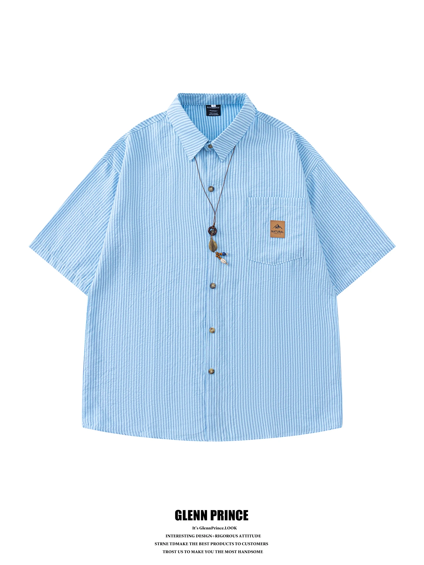 

Casual Stripe Short Sleeve Men's Shirt Summer Loose Fit Breathable Polyester Cotton Blend GPstudio Trendy Brand Couple Wear