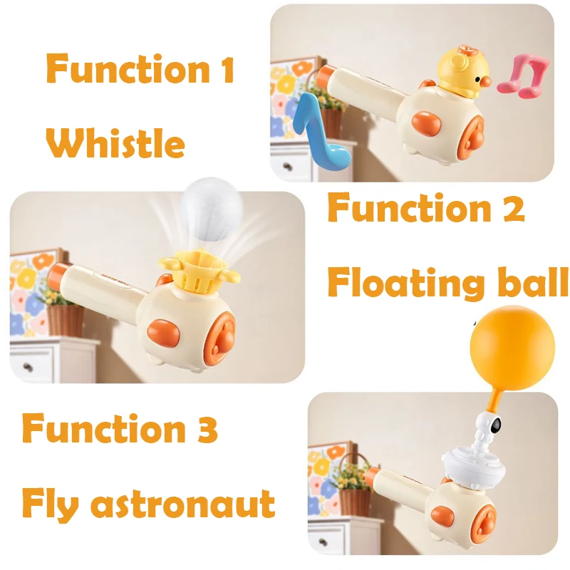 3 in 1 Kids Balloon Blowing Ball Toys Whistle Launcher Toy Exercise Mouth Muscle Improve Lung Capacity Educational Toys Gift