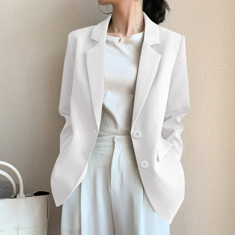 Khaki Suit Jacket for Women Autumn New Korean Loose Blazer Office Lady Tailored Collar Retro Chic Casual Solid Blazers Women