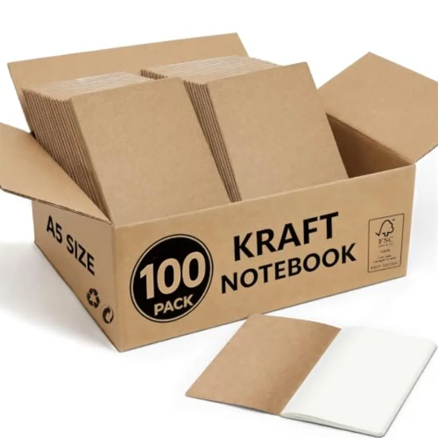 

Pack Kraft Notebooks Bulk A 60 Pages Blank Journals .3x. Inch Natural Kraft Cover Composition Notebooks for School Office Stude
