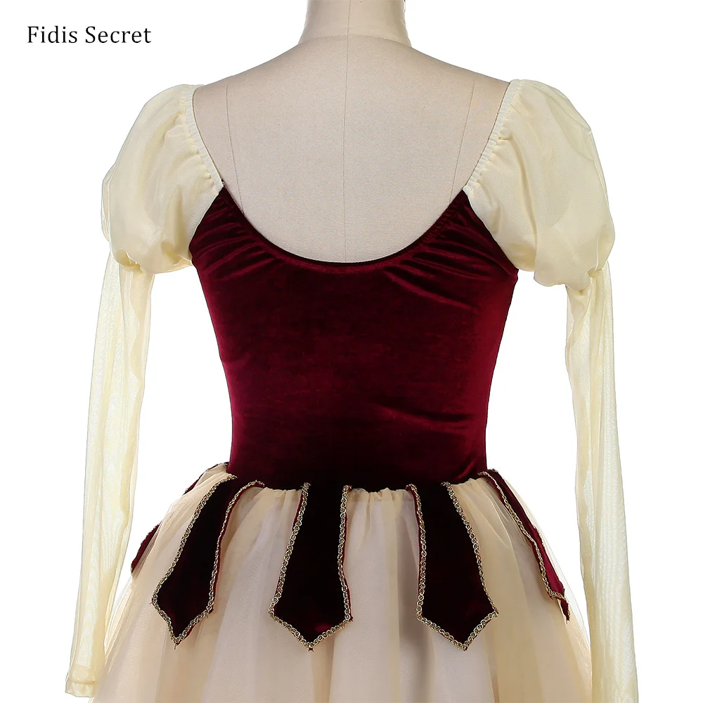 ชุดบัลเล่ต์แขนยาวสไตล์โรแมนติกสำหรับผู้หญิง ชุดเต้นรำนางฟ้าดอกไม้เจ้าหญิงสำหรับการแสดงบนเวที