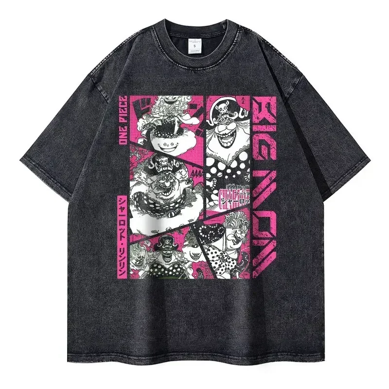 Camisetas de Roronoa Zoro, camiseta Vintage lavada de Anime de una pieza, ropa de calle de gran tamaño L-Luffy, camisetas de Manga 100% de algodón, camisetas de ocio