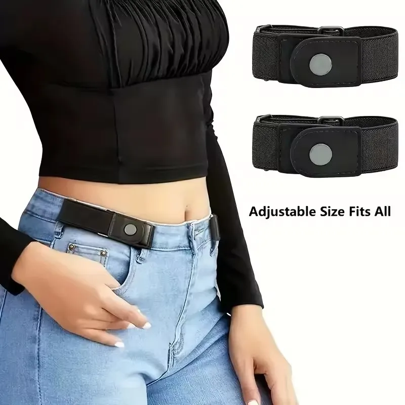 2pcs Set No Buckle Elastic Belt for Women Men Unisex Stretch Belt for Pants Jeans Casual Buckle Free Adjustable Invisible Belts