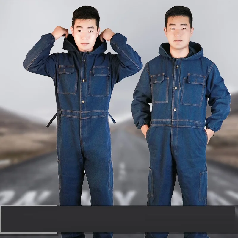 Work Clothing Dust Proof Denim Overall Hooded Working Coveralls Auto Repair Painter Uniforms Jeans Working Welding Suit Jumpsuit