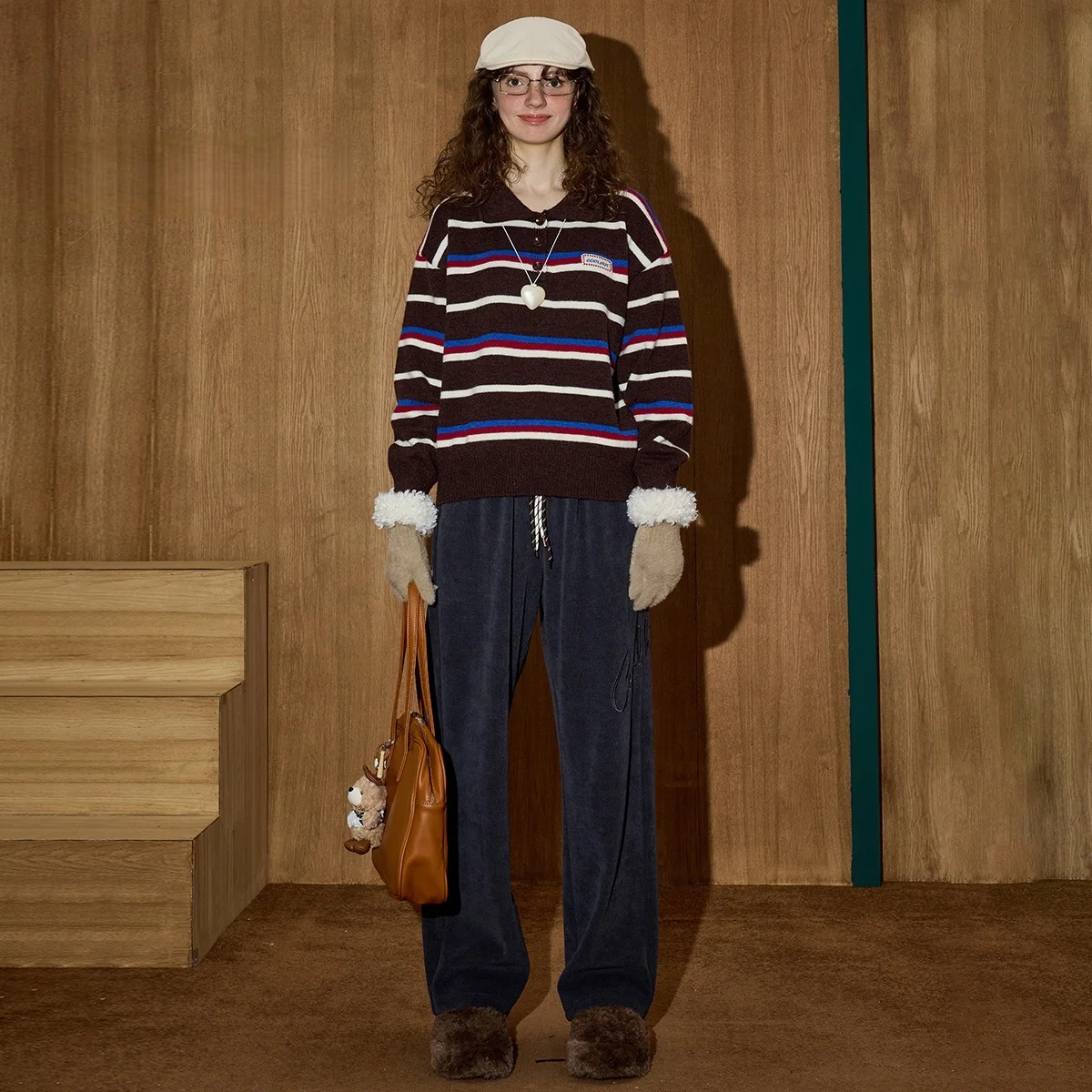 

Oversized Polo Neck Striped Color Block Slim Fit Knitwear Winter Fashion Casual Tops2025 New Women's Sweater