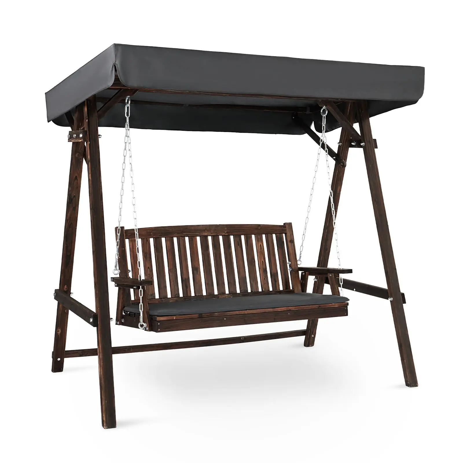 4FT Heavy Duty Wooden Porch Swing with Stand and Canopy, Rustic | 660-Lb Weight Capacity; Durable Wood Construction