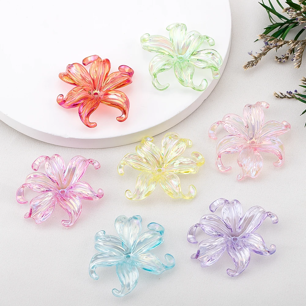 20pcs 40x45mm Multicolor Acrylic Petal Transparent Flower Beads DIY Bracelets Necklaces Keychain Accessories for Jewelry Making