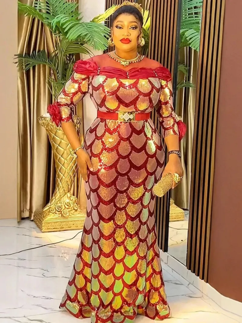 Luxury Sequin Mermaid Dresses For Women Prom Party Evening Long Dress African Dashiki Outfits Elegant Ladies Birthday Gown 2025