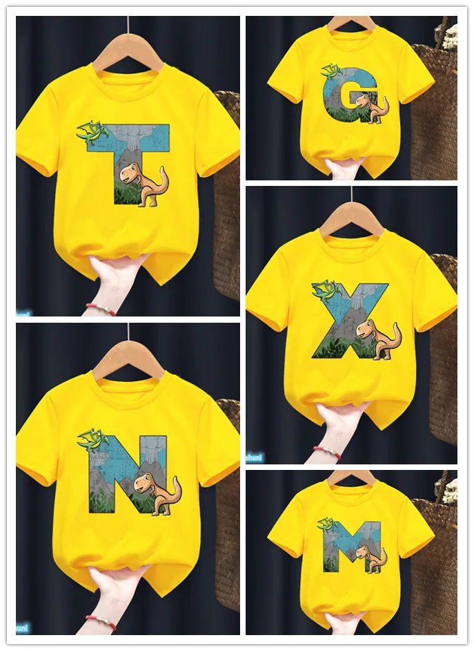 T-Shirt pour garçons avec imprimé de dinosaure et Alphabet, vêtements de fête d'anniversaire pour enfants, à la mode, pour garçons, nouvelle collection, offre spéciale