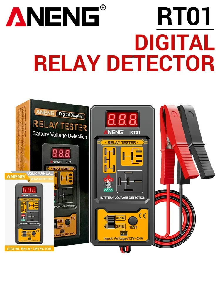 ANENG 11-25V relaisdetector RT01 digitale universele 4/5 pins auto-accu voertuigdetectie digitaal display spanning batterijtester