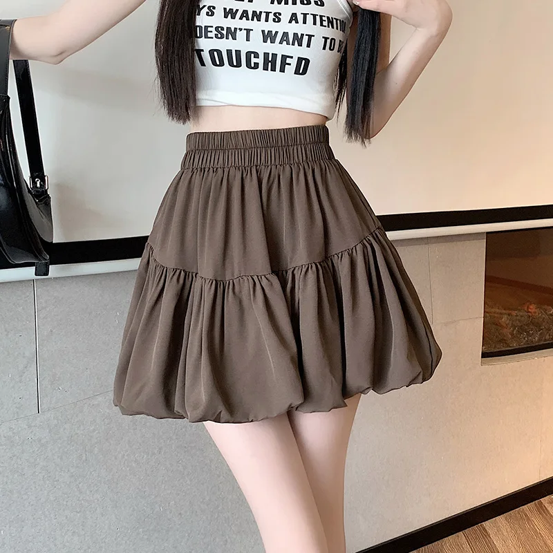 Coreano y2k harajuku hihg cintura saia curta roupas femininas verão sólido preto branco inchado flor bud sexy clube mini saias