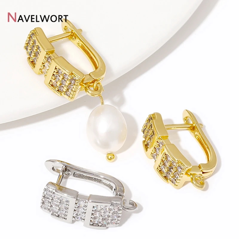 1/2Pairs 18K Gold Plated Brass Metal Earwires,Inlaid Zircon Square Earring Hooks Clasps,Jewelry Materials,Fasteners For Earrings