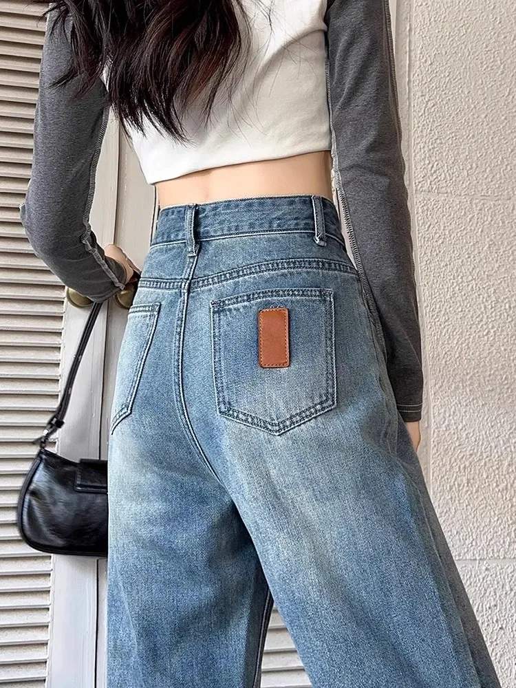 

Retro High Waist Drapey Straight Leg Denim Jeans Women's Spring 2025 New Versatile Slimming Loose Wide Leg Pants