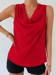 Elegant Plus Size Red Sleeveless Cowl Neck Blouse for Women Comfortable Summer Casual and Formal Top