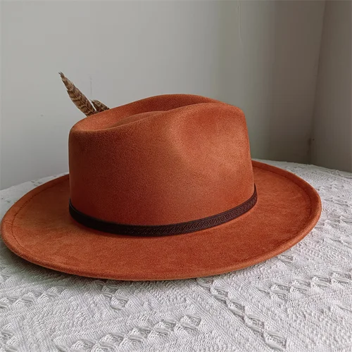 Imagen 2 del producto Sombrero de gamuza color caramelo, sombrero fedora DIY, pequeño sombrero vuelto para hombre, sombrero de jazz retro, sombrero de juego de rol para mujer, sombrero para hombre, gorras para hombres
