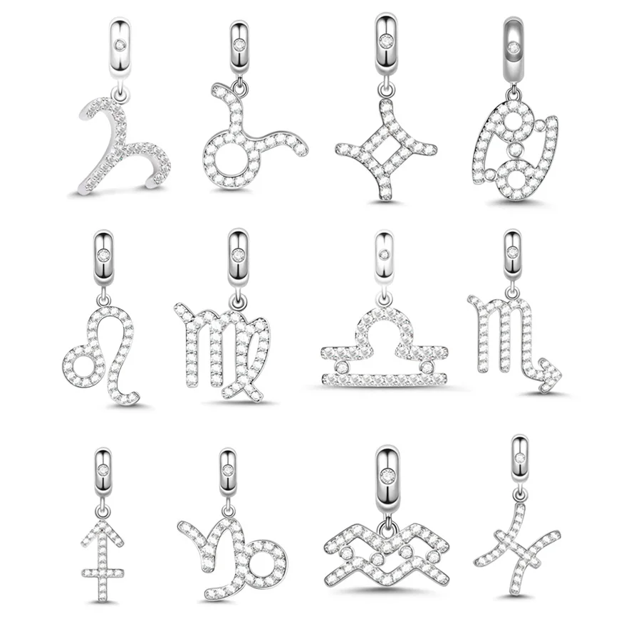 

Лидер продаж, посеребренный сверкающий кулон с 12 созвездиями 925, подвеска из бисера, подходит для оригинального серебра 925, браслет, ювелирное изделие, подарок