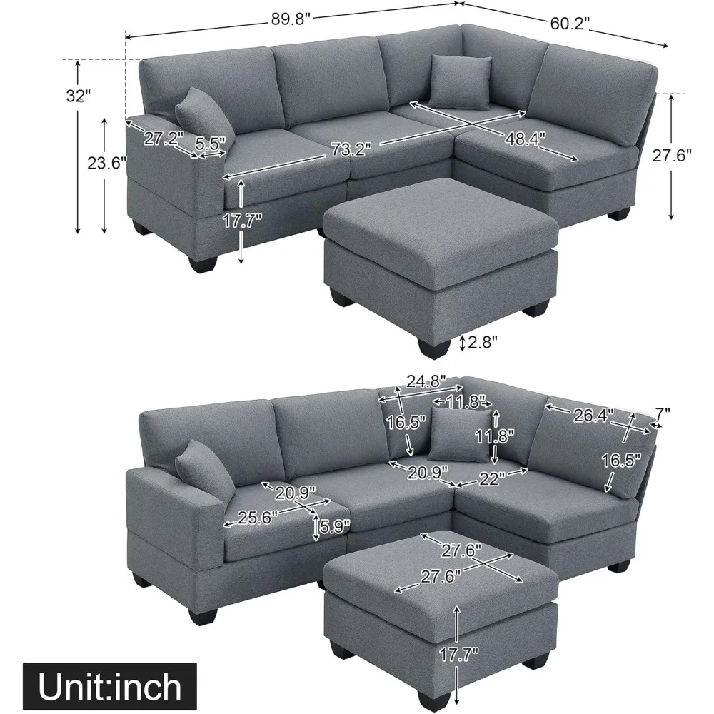 Reversible Sectional Sofa for Living Room,L Shaped Corner Sectional Sofa 5 Seater Couch Modular Sectional Couch