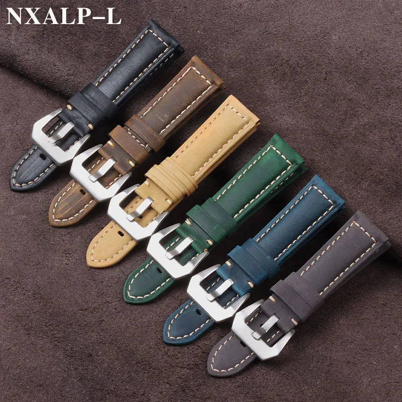 خمر جلد طبيعي حزام (استيك) ساعة لبانيراي ل Seiko ل أوميغا ماتي جلد البقر سوار الرجال اكسسوارات 20 مللي متر 22 مللي متر 24 مللي متر 26 مللي متر