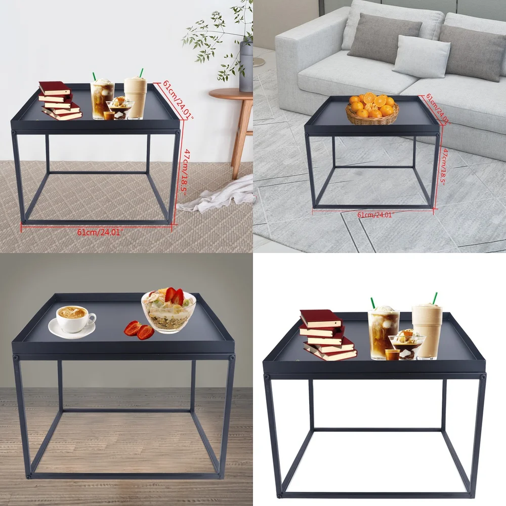 

Café Tables24 Inch Modern Square Metal Tray Table Matte Black for Living Room Bedroom Office Home Decor
