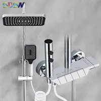 Chrome Piano Bathroom Shower Set SDSN Rainfall Shower Head Brass Sanitary Ware Bathroom Faucet Hot Cold Piano Shower System