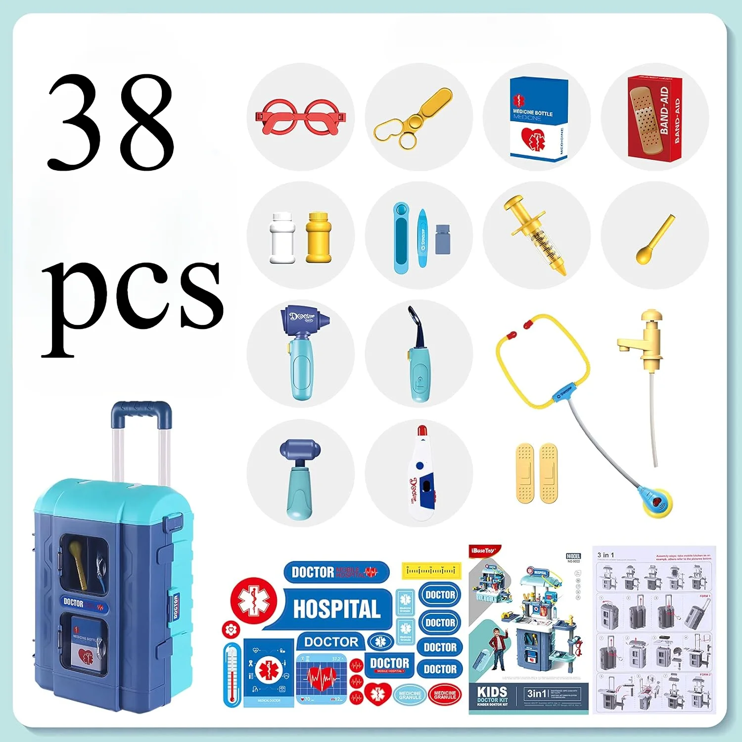 Kit de médecin jouet pour enfants, jeu de simulation, ensemble de médecin, boîtier de chariot avec stéthoscope, déguisement de médecin, Kit médical pour garçons et filles